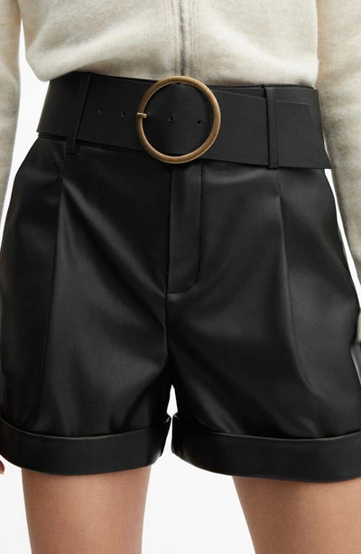 Shop Mango Caia Belted Faux Leather Shorts In Black