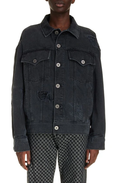 Shop Balmain Rip & Repair Denim Jacket In 0pc Washed Black