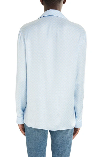 Shop Balmain Mini Monogram Satin Button-up Shirt In Sll Pale Blue/ Multi