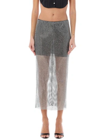 Shop Philosophy Di Lorenzo Serafini Mesh Skirt With Rhinestones In Silver