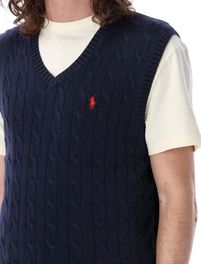 Shop Polo Ralph Lauren Cable Knit Vest In Navy