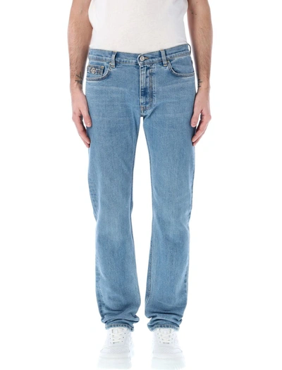 Shop Versace Slim-fit Jeans In Faded Light Blue
