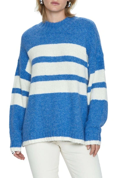 Shop Pistola Carlen Mock Neck Oversize Sweater In Campanula White Stripe