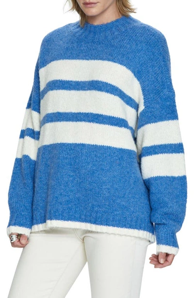 Shop Pistola Carlen Mock Neck Oversize Sweater In Campanula White Stripe