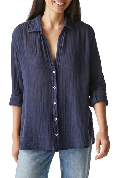 Shop Michael Stars Leo High-low Cotton Gauze Button-up Shirt In Nocturnal