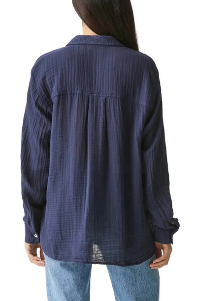 Shop Michael Stars Leo High-low Cotton Gauze Button-up Shirt In Nocturnal