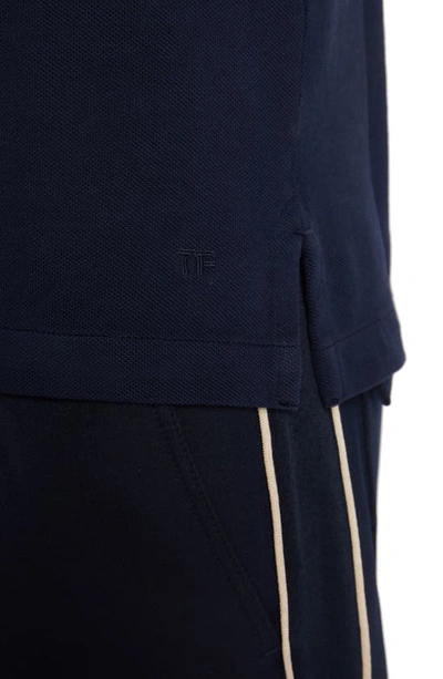 Tom Ford Blue Polo T-shirt With Embroidered Tone On Tone Logo In Cotton Man In Ink