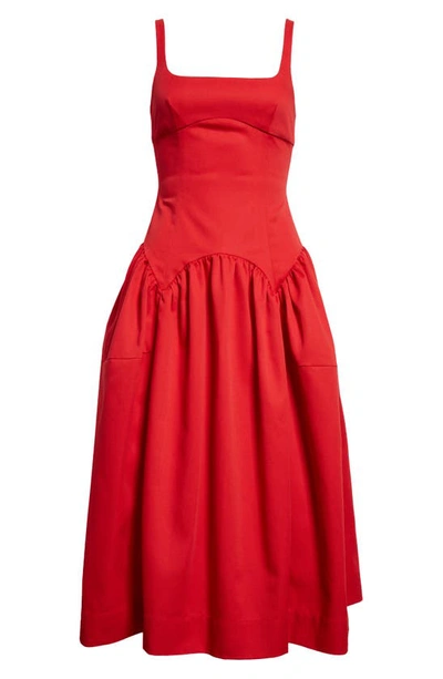 Shop Sandy Liang Cricket Cutout Pleated Midi Dress In Red