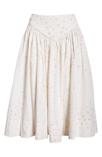 Shop Sandy Liang Roth Dollhouse Floral Cotton Midi Skirt In Pink Multi