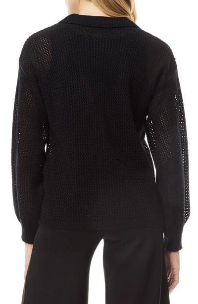 Shop By Design Jordan Open Knit Button-up Cardigan In Black