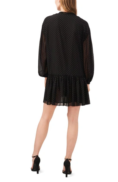 Shop 1.state Dot Print Pintuck Pleat Long Sleeve Minidress In Rich Black
