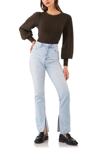 1.state Speckled Crewneck Sweater In Dark Olive Green