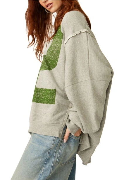 Shop Free People Camden Oversize Cotton Blend Graphic Sweatshirt In Heather Grey