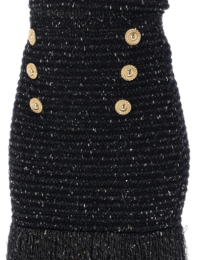 Shop Balmain Fringed Lurex Tweed Skirt In Nero Oro