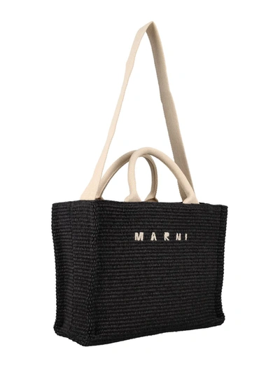 Shop Marni Small Raffia Tote Bag In Black