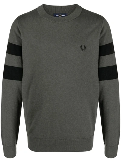 Shop Fred Perry Fp Tipped Sleeve Jumper Clothing In Green