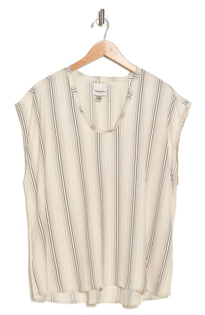 Shop Industry Republic Clothing Sleeveless Raw Edge T-shirt In Cream/ Black/ Brown Stripe