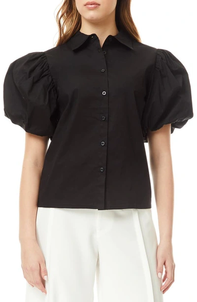 Shop By Design Abigail Puff Sleeve Button-up Top In Black