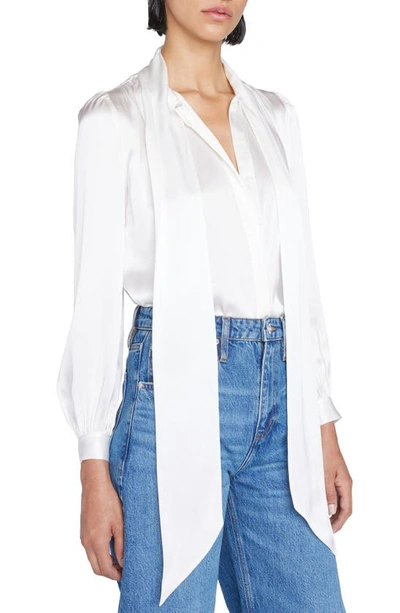 Shop Frame Tie Neck Silk Blouse In Off White