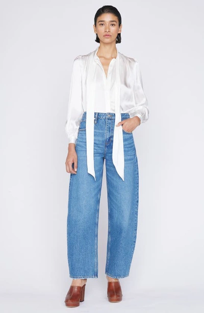 Frame Tie Neck Silk Blouse In Off White