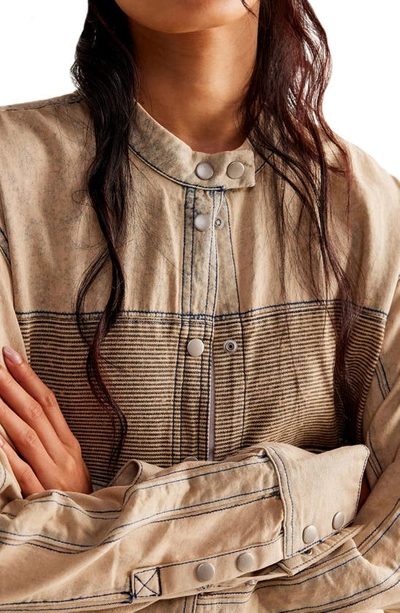 Shop Free People Moto Colorblock Cotton Button-up Shirt In Sand Jam