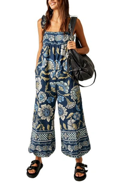 Shop Free People Bali Albright Floral Cotton Jumpsuit In Navy Combo