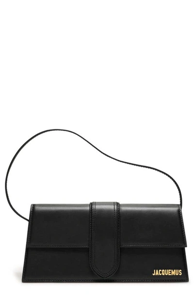 Shop Jacquemus Long Le Bambino Leather Shoulder Bag In Black