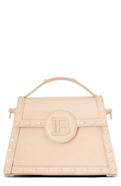 Shop Balmain B-buzz Dynasty Patent Leather Top Handle Bag In 0dx Nude/ Pink