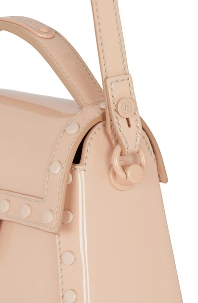 Shop Balmain B-buzz Dynasty Patent Leather Top Handle Bag In 0dx Nude/ Pink