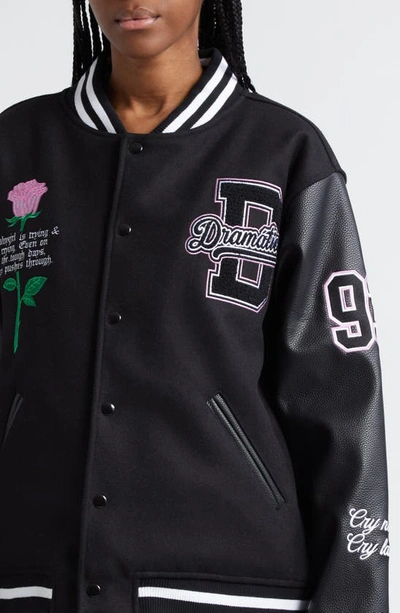 Shop Bella Dona Dramaticas Wool Blend Varsity Jacket In Black