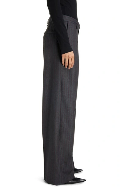 Shop Balenciaga Gender Inclusive Relaxed Fit Pinstripe Virgin Wool Pants In Grey/ Red