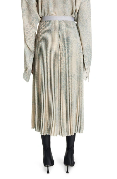 Shop Balenciaga Bleached Leopard Print Pleated Midi Skirt In Beige