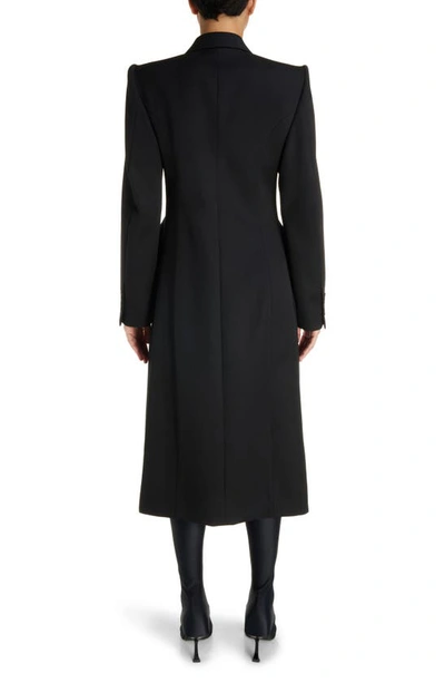 Shop Balenciaga Hourglass Double Breasted Wool Gabardine Coat In Black