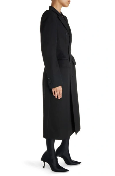 Shop Balenciaga Hourglass Double Breasted Wool Gabardine Coat In Black