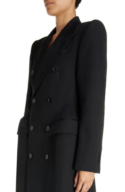 Shop Balenciaga Hourglass Double Breasted Wool Gabardine Coat In Black