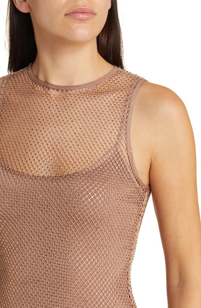 Shop Wayf Mika Metallic Mesh Midi Dress In Bronze Mesh