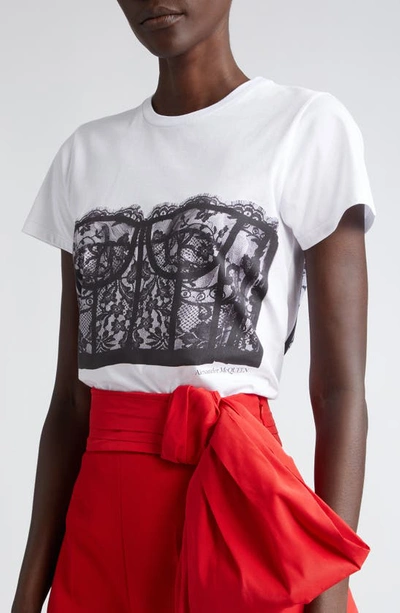 Shop Alexander Mcqueen Trompe L'oeil Corset Cotton T-shirt In White / Black
