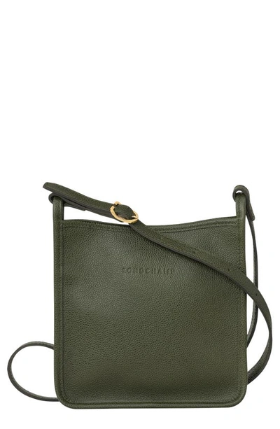 Shop Longchamp Small Le Foulonné Leather Crossbody Bag In Khaki