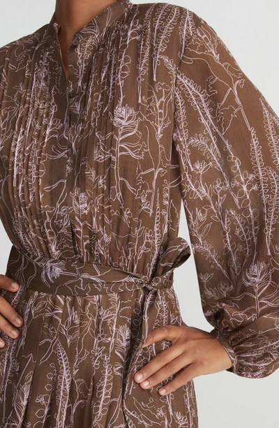 Shop Lafayette 148 New York Floral Print Pleated Long Sleeve Gemma Cloth Voile Midi Dress In Deep Acorn Multi