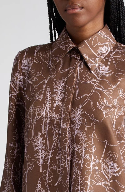 Shop Lafayette 148 Floral Print Silk Button-up Shirt In Deep Acorn Multi