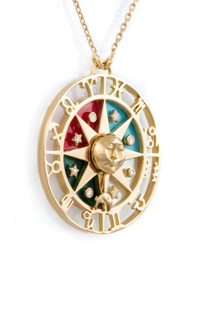 Shop L'atelier Nawbar Zodiac Wheel Pendant Necklace In Yellow Gold Multi