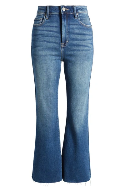 Hidden Jeans Happi Raw Hem High Waist Crop Flare Jeans In Dark Wash