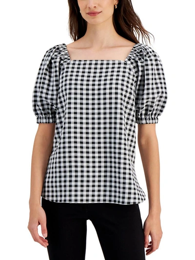 Shop Anne Klein Womens Gingham Puff Sleeve Blouse In Multi