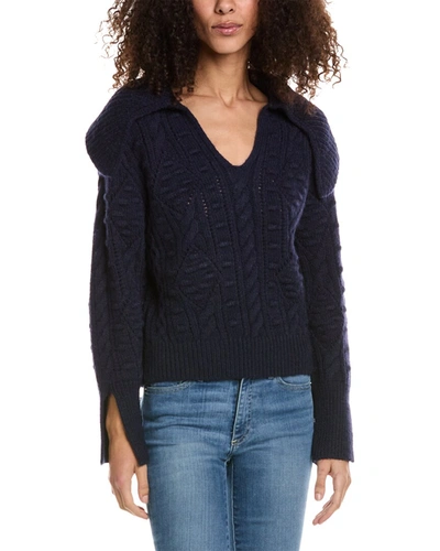 Shop Seraphina Johnny Collar Wool-blend Sweater In Blue