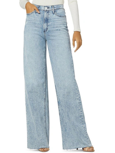 Shop Joe's The Mia Womens Denim Frayed Hem Wide Leg Jeans In Blue