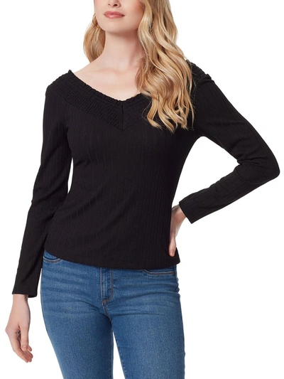 Shop Jessica Simpson Myra Womens Smocked V Neck Blouse In Black