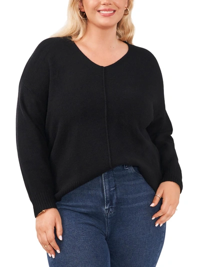 Shop Vince Camuto Plus Womens Ribbed Trim Knit V-neck Sweater In Black