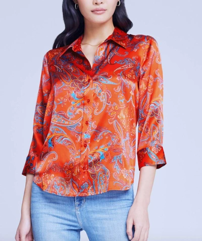 Shop L Agence Dani Blouse In Fire Red Multi Large Paisley In Orange