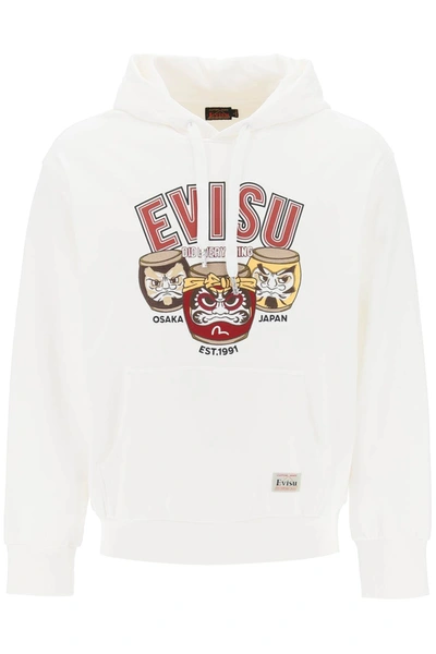 Shop Evisu Hoodie With Embroidery And Print In White