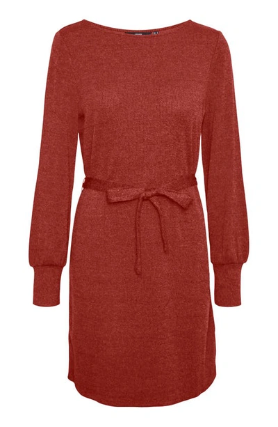 Shop Vero Moda Otea Long Sleeve Tie Waist Dress In Red Ochre